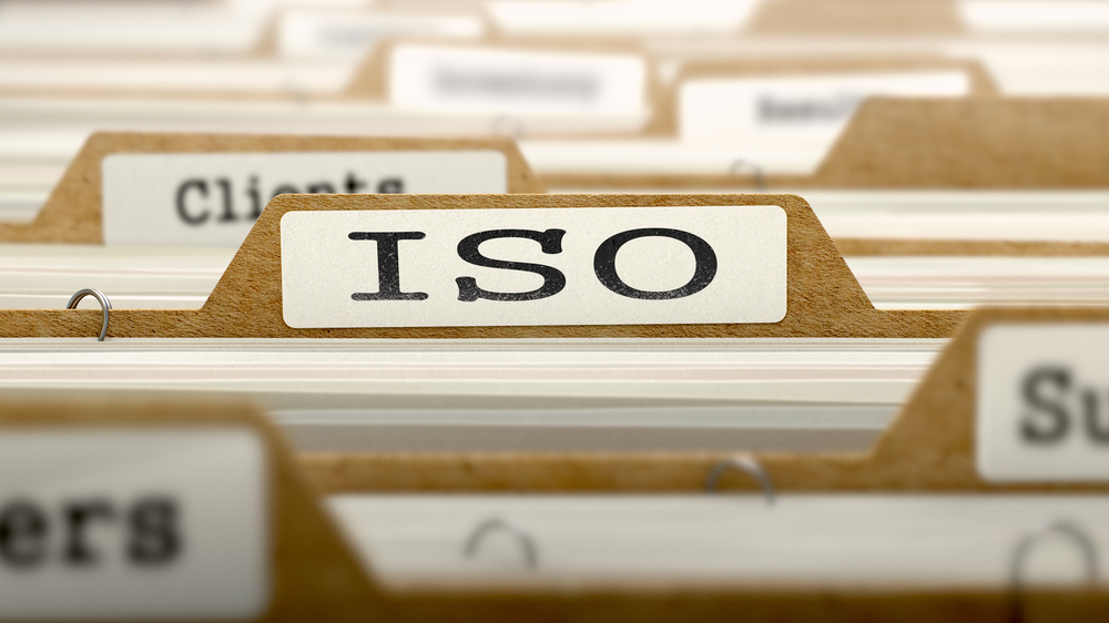 ISO - International Organization Standardization- Concept. Word on Folder Register of Card Index. Selective Focus.